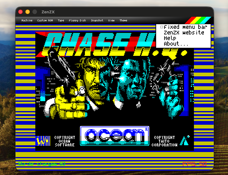 Chase H.Q. (Ocean Software / Taito, 1989) loading in ZenZX — shown for rendering fidelity, not distributed with or by this project.